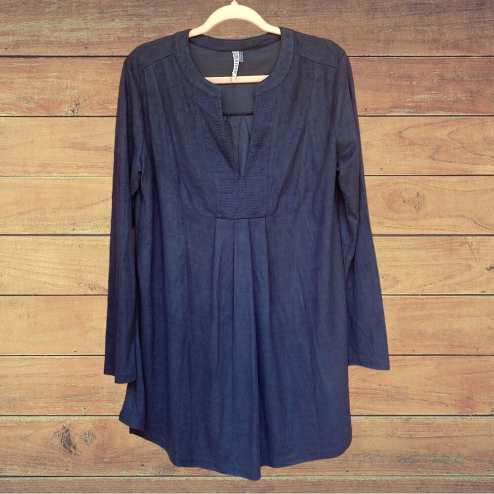 Monoreo blue suede long sleeve tunic dress